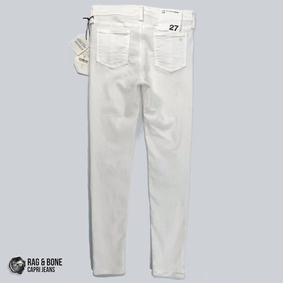 RAG & BONE SKINNY CAPRI JEANS WITH DISTRESSED KNEE HOLES NWT IN BRIGHT WHITE 27 - Picture 10 of 16